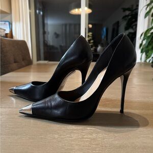 Saks Fifth Avenue Black Heels with Silver Accents